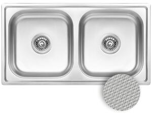 Kuchinox Standard, 2-komorový nerezový drez 780x430x195 mm, drážkovaný dekor, oceľová, LAV-SKS_320T