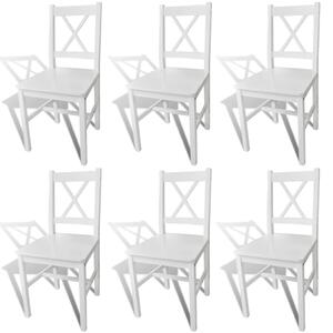 Jedálenské stoličky 6 ks, biele, borovicové drevo