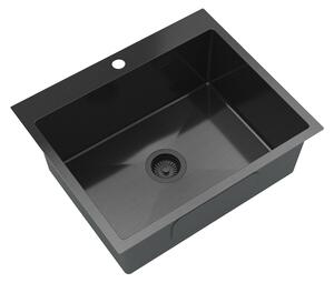 Gamma Gamma, 1-komorový oceľový drez 600x500x210 mm, čierna, GMA-S6050-BK