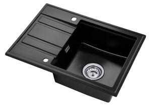 Gamma Modern 6040, 1-komorový granitový drez 580x420x185 mm s krátkym odkvapkávačom, čierna škvrnitá, GMA-ZM-6040-BP