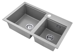Gamma Modern 8020, 2-komorový granitový drez 795x495x210 mm, šedá, GMA-KAT00048