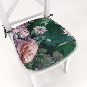 Biante Oblý podsedák Parma PM-114 Fialové kvety na tmavo zelenom - 39x37x3 cm