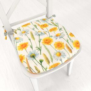 Biante Oblý podsedák PML-104 Biele a žlté margaréty na bielom - 39x37x3 cm
