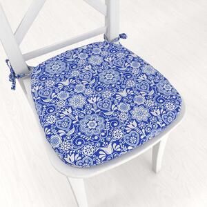Biante Oblý podsedák PML-100 Modro-biely ľudový ornament - 39x37x3 cm