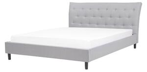 Čalúnená posteľ sivá polyesterová látková drevené nohy prešívaná čelná doska king size 160x200cm moderný dizajn