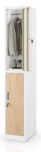 Šatníková skriňa BHP, zamestnanecká, jednotlivá, 2 priehradky s tyčou, biela/dub sonoma, 316,5x1850x450 mm: IGOR 1 Plus Eco Design