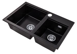 Gamma Modern 8020, 2-komorový granitový drez 795x495x210 mm, čierna so zlatými bodmi, GMA-ZLE000033