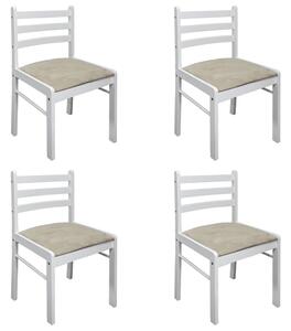 Jedálenské stoličky 4 ks, biele, kaučukový masív a zamat