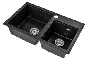 Gamma Modern 8020, 2-komorový granitový drez 795x495x210 mm, čierna škvrnitá, GMA-ZLE000025