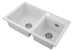 Gamma Modern 8020, 2-komorový granitový drez 795x495x210 mm, biela, GMA-ZLE000032