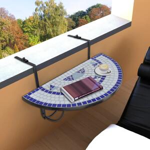 Závesný stolík na balkón, modro biely, mozaikový