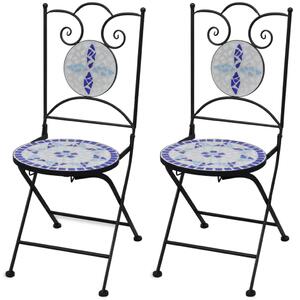 Skladacie záhradné stoličky 2 ks, keramika, modré a biele