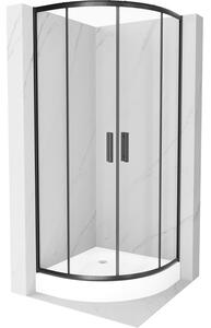 Mexen Rio sprchovací kút polkruhový 70 x 70 cm, transparentný, čierny + vanička , biely - 863-070-070-70-00-4710