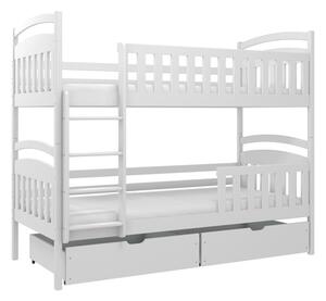 Poschodová posteľ biela AGATKA 2S, s roštom a zásuvkami