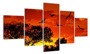 Obraz zapadajúceho slnka s vtákmi (Obraz 125x70cm)