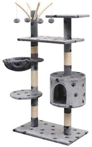 Škrabadlo pre mačky so sisalovými stĺpikmi, 125 cm, sivé s potlačou labiek