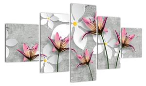 Abstraktný obraz kvetov na sivom pozadí (Obraz 125x70cm)