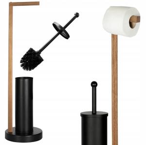 Erga Aurora Black, toaletná WC kefa s dreveným držiakom na WC papier na postavenie 19x19x72,5 cm, hnedá-čierna, ERG-SEP-1004SEPSTLUNA