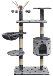 Škrabadlo pre mačky so sisalovými stĺpikmi, 125 cm, sivé s potlačou labiek