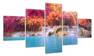 Obraz vodopádu a farebné prírody (Obraz 125x70cm)