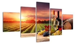 Obraz - víno a vinice pri západe slnka (Obraz 125x70cm)