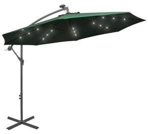 Visiaci slnečník s LED osvetlením a kovovou tyčou, 300 cm, zelený