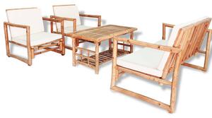 4-dielna záhradná sedacia súprava s vankúšmi bambus