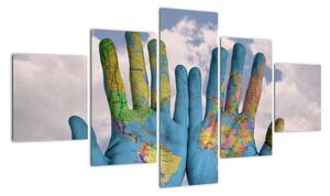 Obraz - mapa sveta na dlani (Obraz 125x70cm)