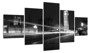 Čiernobiely obraz Londýna - Big ben (Obraz 125x70cm)