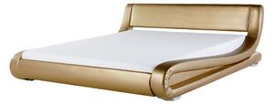 Čalúnená vodná posteľ zlatá kožená EU king size 160x200 cm s príslušenstvom a matracom pravá koža