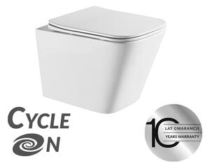 Laveo Kvadrato Cycleon 2.0, závesná WC misa s toaletným sedadlom z duroplastu, Vortex splachovanie, biela lesklá, LAV-VMK_610S