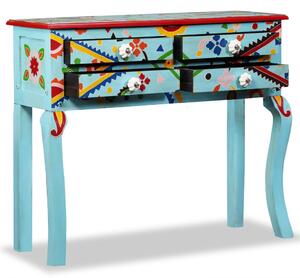 Konzolový stolík, pevné mangovníkové drevo, modrý, ručne maľovaný