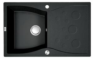 Laveo Molokin, 1-komorový granitový drez 800x500x195 mm s dlhým odkvapkávačom, čierna, LAV-SPO_711T