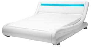 Posteľ biela eko koža čalúnená s LED svetlom EU double bed veľkosť 140 x 200 cm zaoblený dizajn