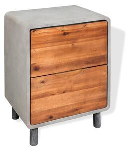 Nočný stolík, betón a akáciové drevo, 40x30x50 cm