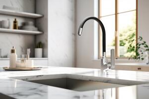 Invena Ligaria, vysoká drezová batéria s elastickým ramenom, systém Eco Start, chrómová-čierna matná, INV-BZ-39-008-L