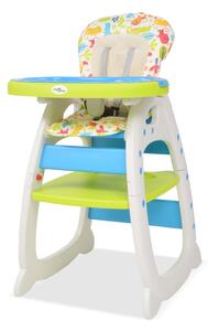 Vysoká detská jedálenská stolička s pultíkom 3-v-1, modro-zelená