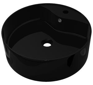 Keramické umývadlo s prepadom a otvorom na batériu, čierne, okrúhle