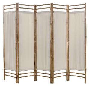Skladací 5-panelový paraván, bambus a plátno, 200 cm