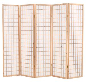 Skladací paraván s 5 panelmi, japonský štýl 200x170cm, prírodný