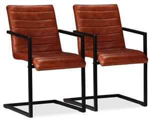 Jedálenské stoličky 2 ks, hnedé, pravá koža