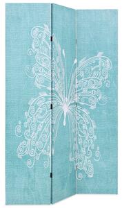 Skladací paraván, 120x170 cm, potlač s motýľmi, modrý