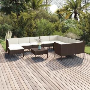 Maison Exclusive – 11-dielna záhradná súprava s vankúšmi z polyrotangu v hnedej farbe