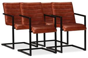 Jedálenské stoličky 4 ks, hnedé, pravá koža