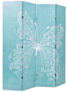 Skladací paraván, 160x170 cm, potlač s motýľmi, modrý