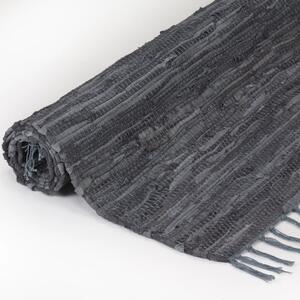 Ručne tkaný Chindi koberec, koža, 120x170 cm, sivý