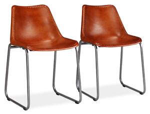 Jedálenské stoličky 2 ks, hnedé, pravá koža