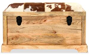 Úložná lavica, pravá koža a masívne mangovníkové drevo, 80x44x44 cm
