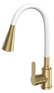 Gamma Flex 3000, stojanková drezová batéria s flexibilným ramenom, biela-zlatá matná, GMA-BFX-3000WHGD