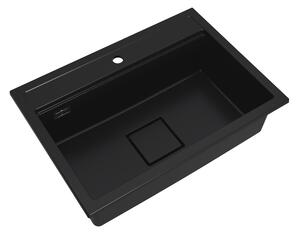 Gamma Quadro 7050, 1-komorový granitový drez 700x500x220 mm, čierna, GMA-ZLE000237